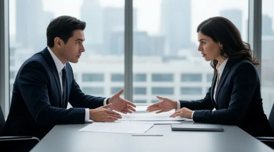 Professionnel consultant des documents juridiques avec son conseiller dans un bureau moderne