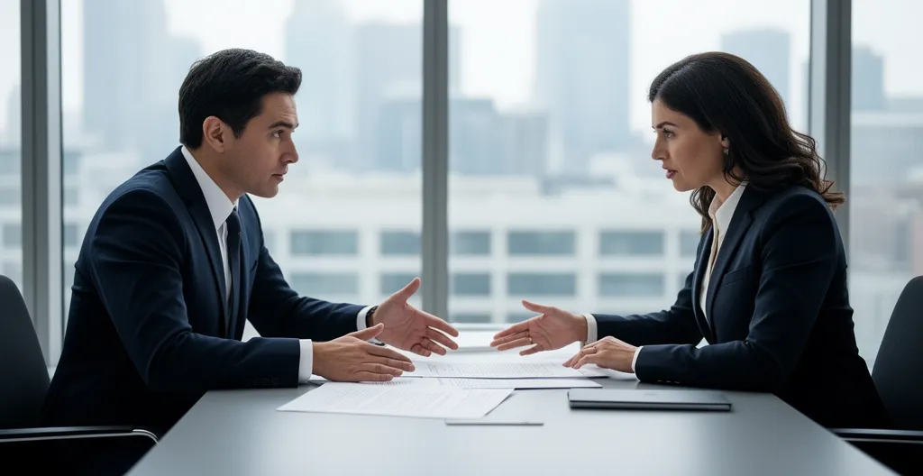 Professionnel consultant des documents juridiques avec son conseiller dans un bureau moderne
