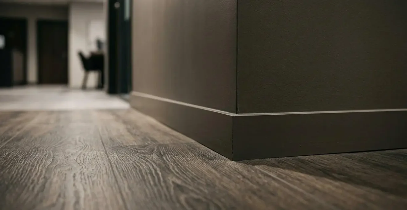 Détail architectural d'un espace commercial moderne avec sols et murs travaillés