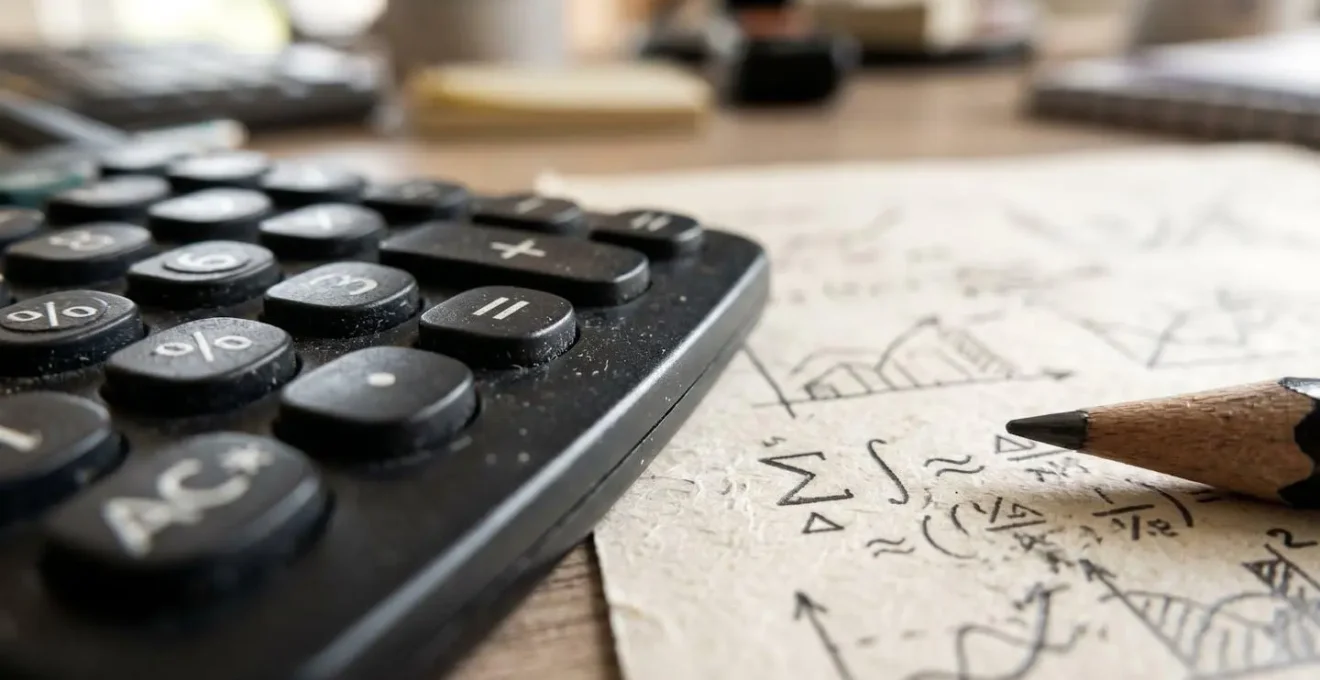 Bureau avec calculatrice et documents financiers montrant l'analyse de la marge brute
