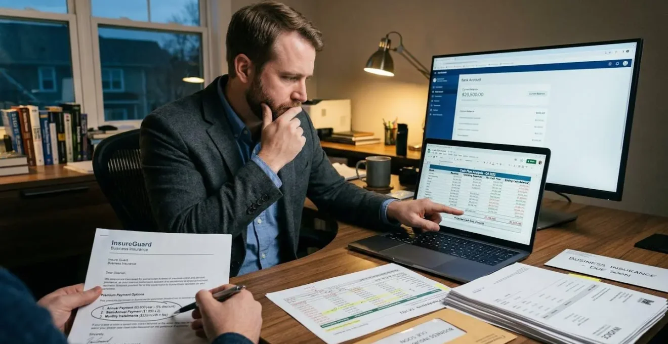 Entrepreneur analysant sa trésorerie pour choisir le mode de paiement de son assurance