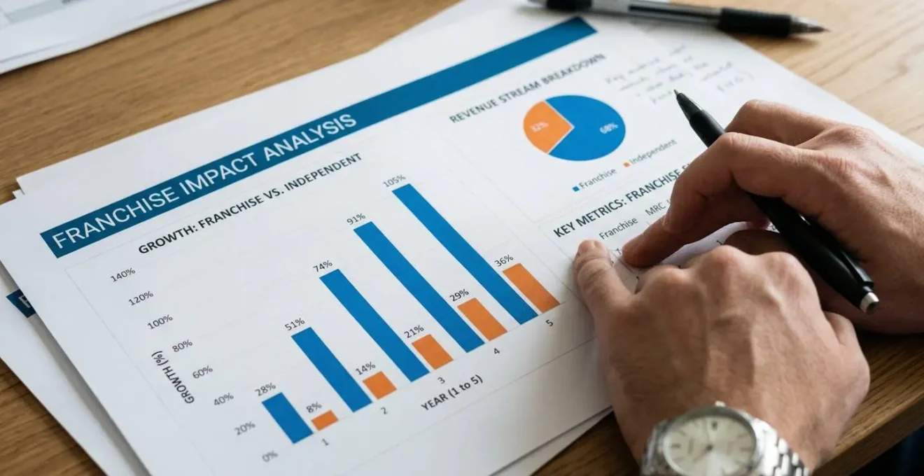 Gros plan sur calculatrice et graphiques montrant l'impact des franchises