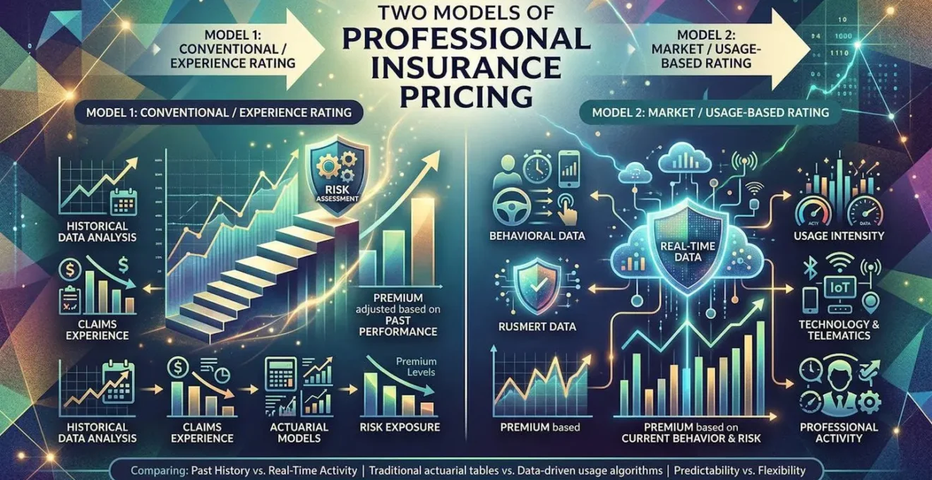 Graphique abstrait illustrant les deux modèles de tarification d'assurance professionnelle