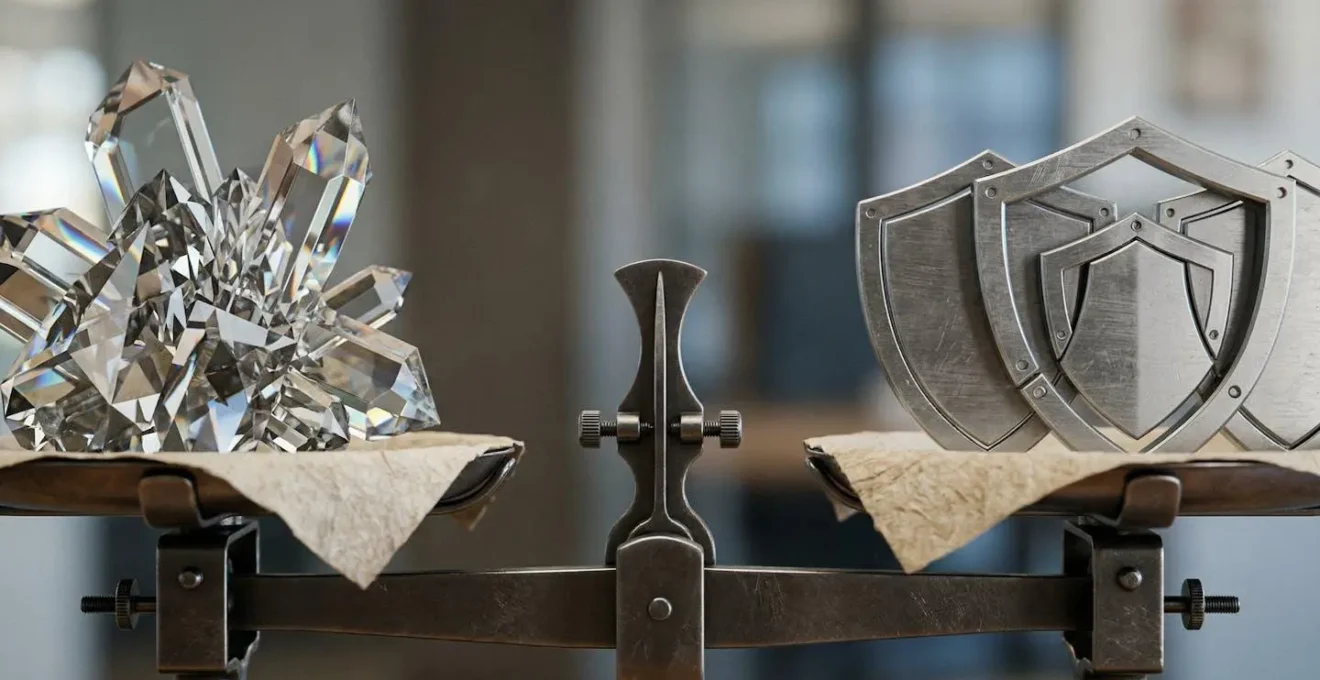 Balance symbolique équilibrant risques et protection avec éléments contractuels abstraits