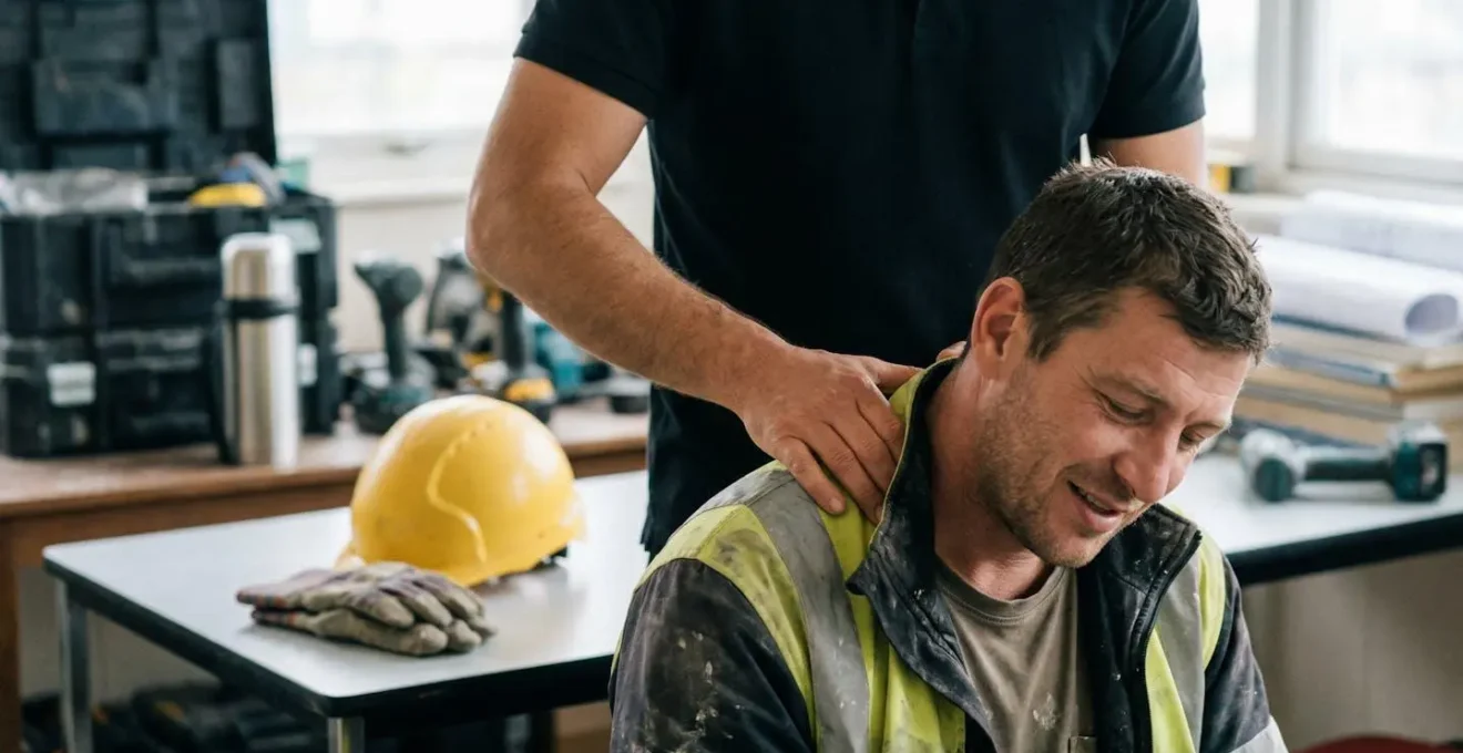 Ostéopathe intervenant sur un chantier pour prévenir les troubles musculo-squelettiques
