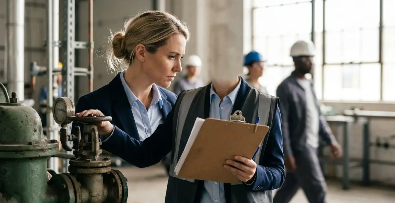 Mesures de sécurité au travail pour éviter la faute inexcusable, avec un inspecteur concentré