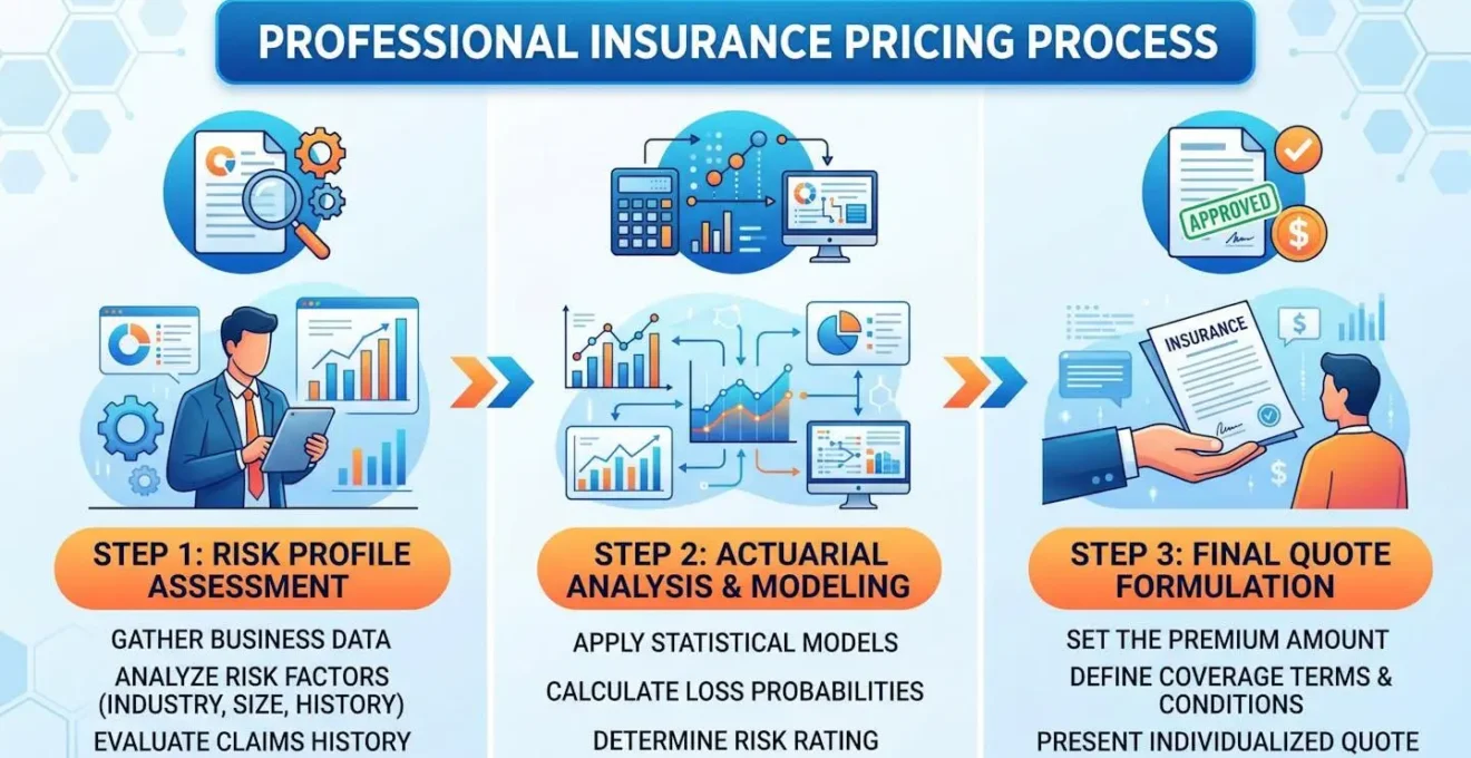 Visualisation du processus de tarification d'une assurance professionnelle en trois étapes